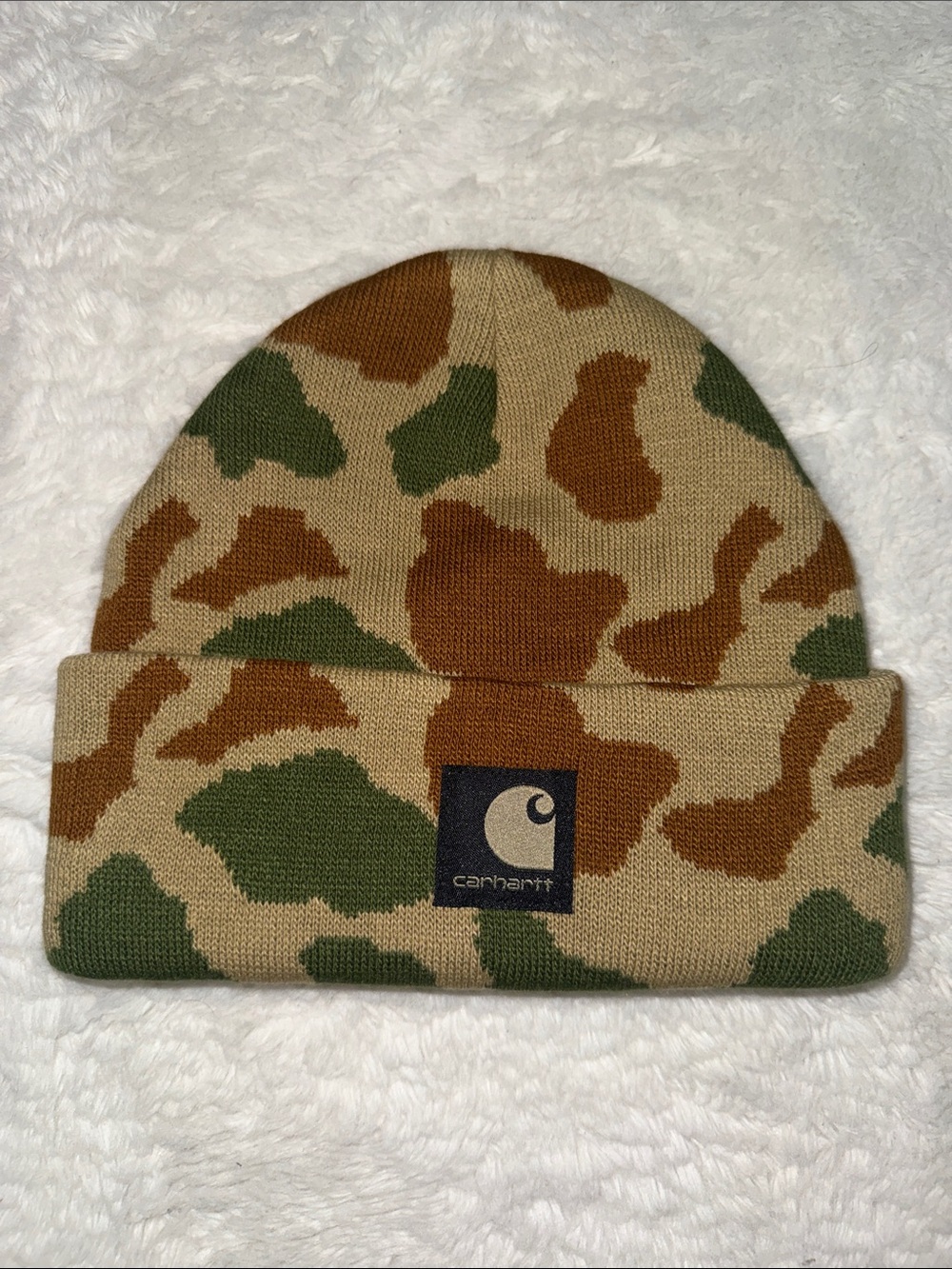 Carhartt Cuffed Beanie - Tan Green Brown Camo Pattern